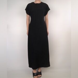 NEW Zara Fitted Maxi Short Sleeve Dress Crew Neck Crepe Black Size L
